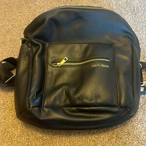 FAWN Black Leather Diaper Bag Maternity Baby, gently used